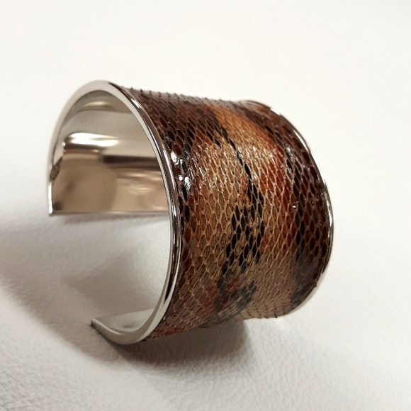 Hand Painted Python Snakeskin/Cuff Bracelet/ Statement Bracelet Handcrafted/Boho - Picture 6 of 15